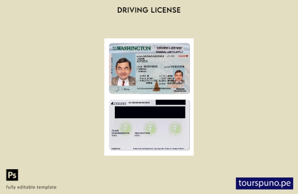 Plantilla de licencia de conducir de EE. UU., Washington ( presente) lista para 